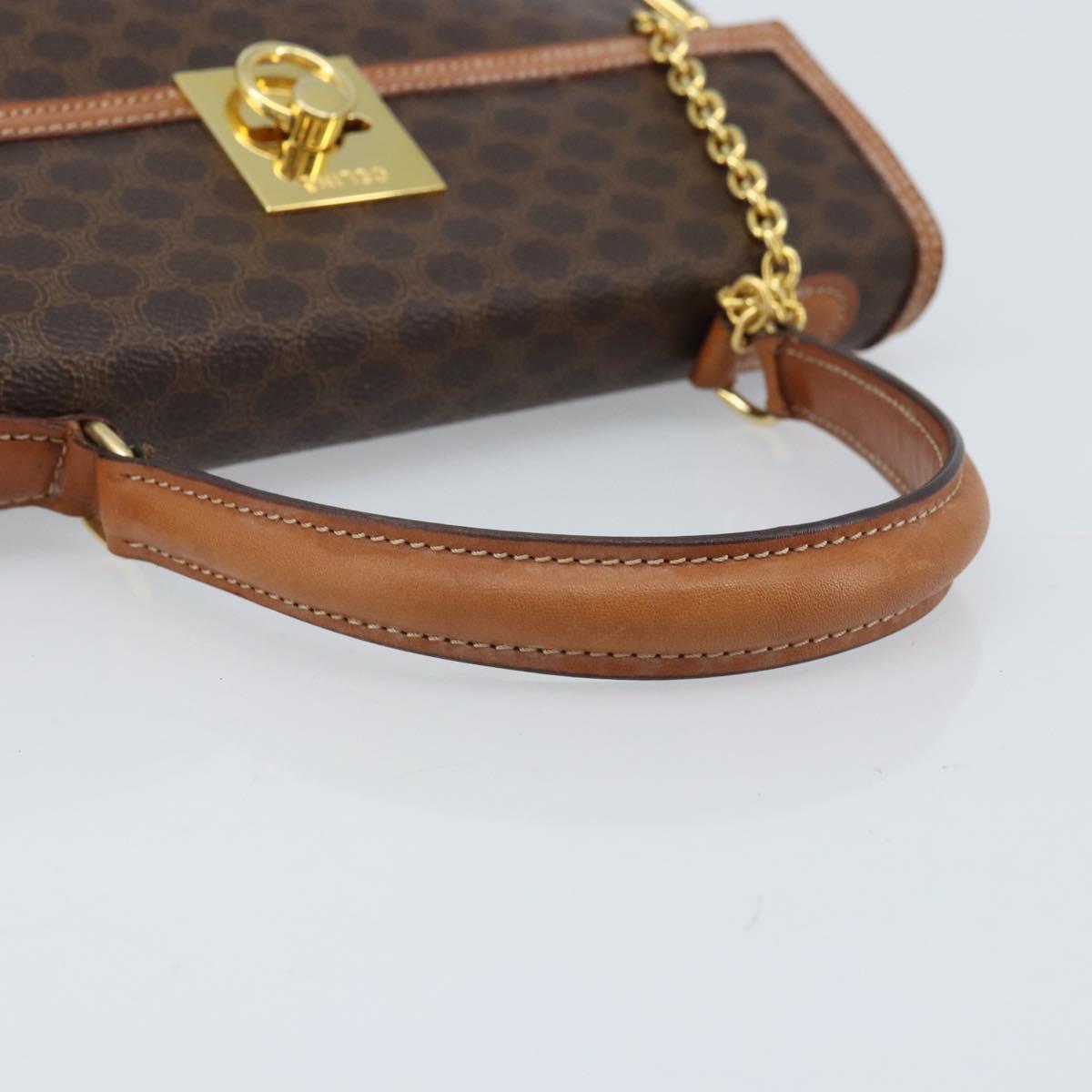 CELINE Macadam Canvas Hand Bag PVC Leather Brown Gold Auth YKZ473A