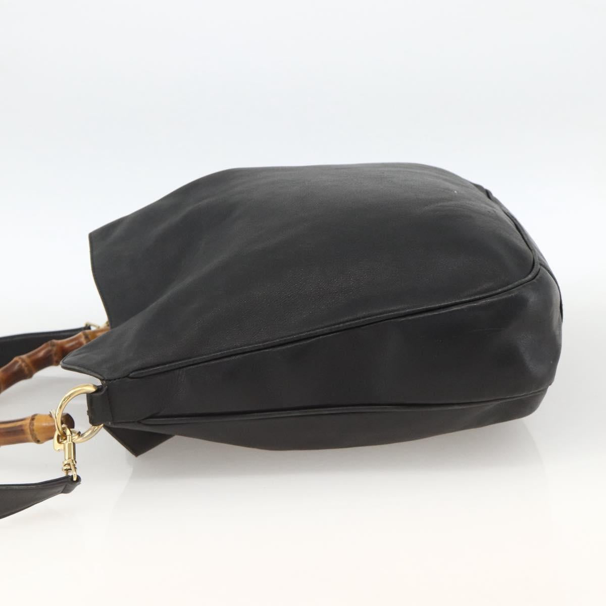GUCCI Bamboo Shoulder Bag Leather 2way Black Gold 001 1577 Auth YKZ474