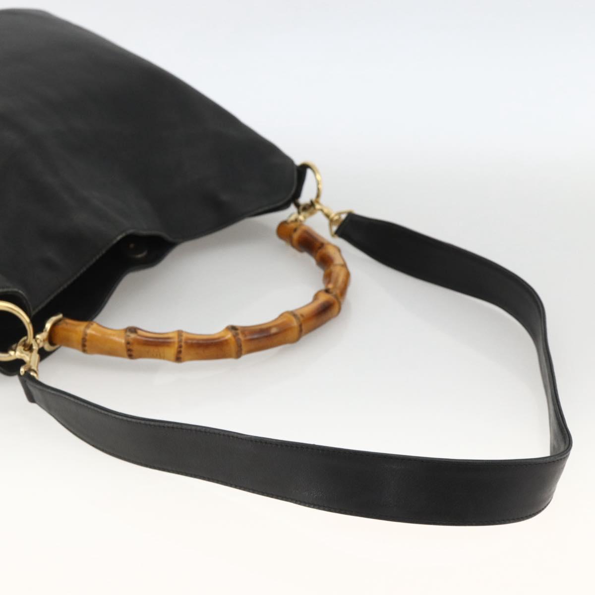GUCCI Bamboo Shoulder Bag Leather 2way Black Gold 001 1577 Auth YKZ474
