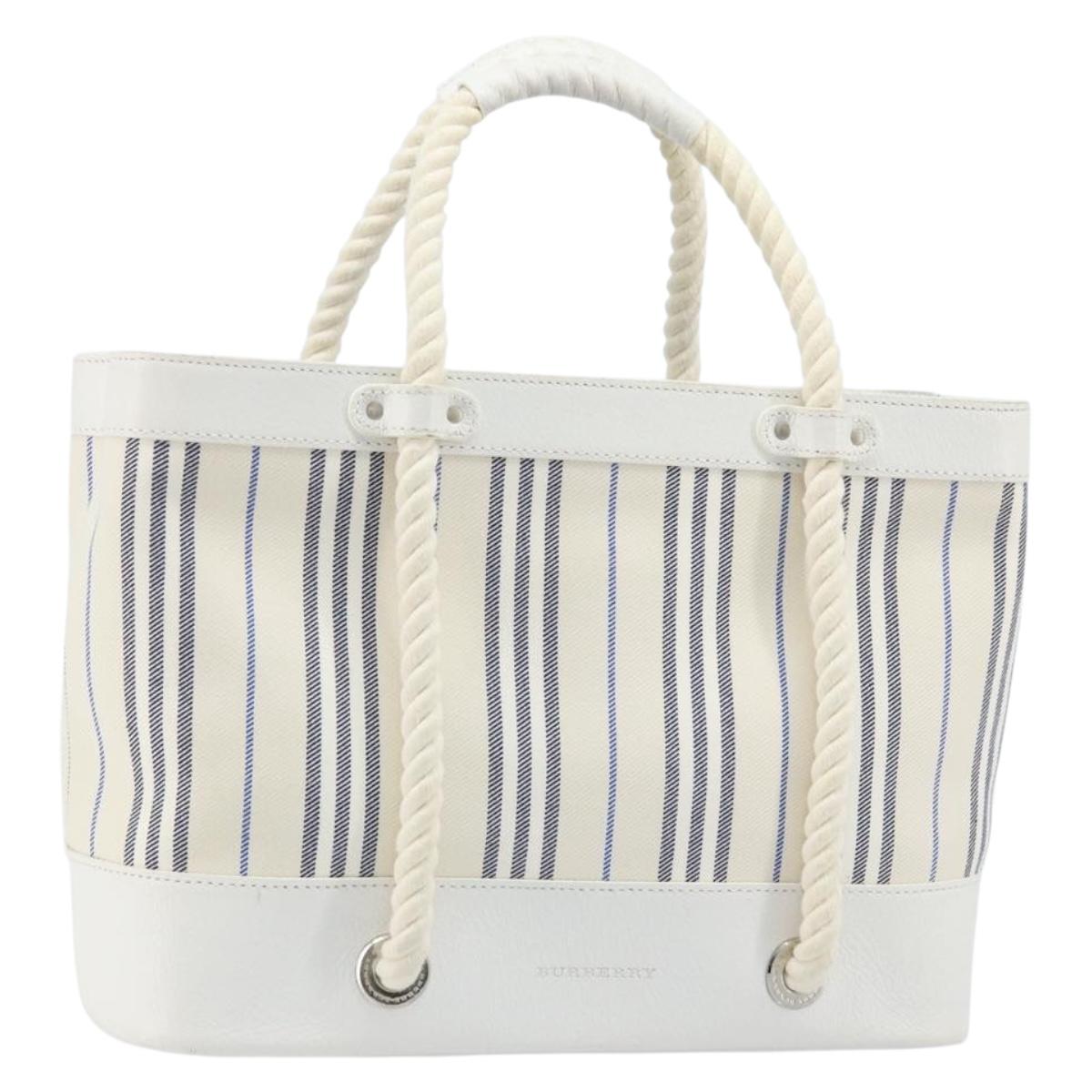 BURBERRY Hand Bag Canvas White Silver Auth YKZ477