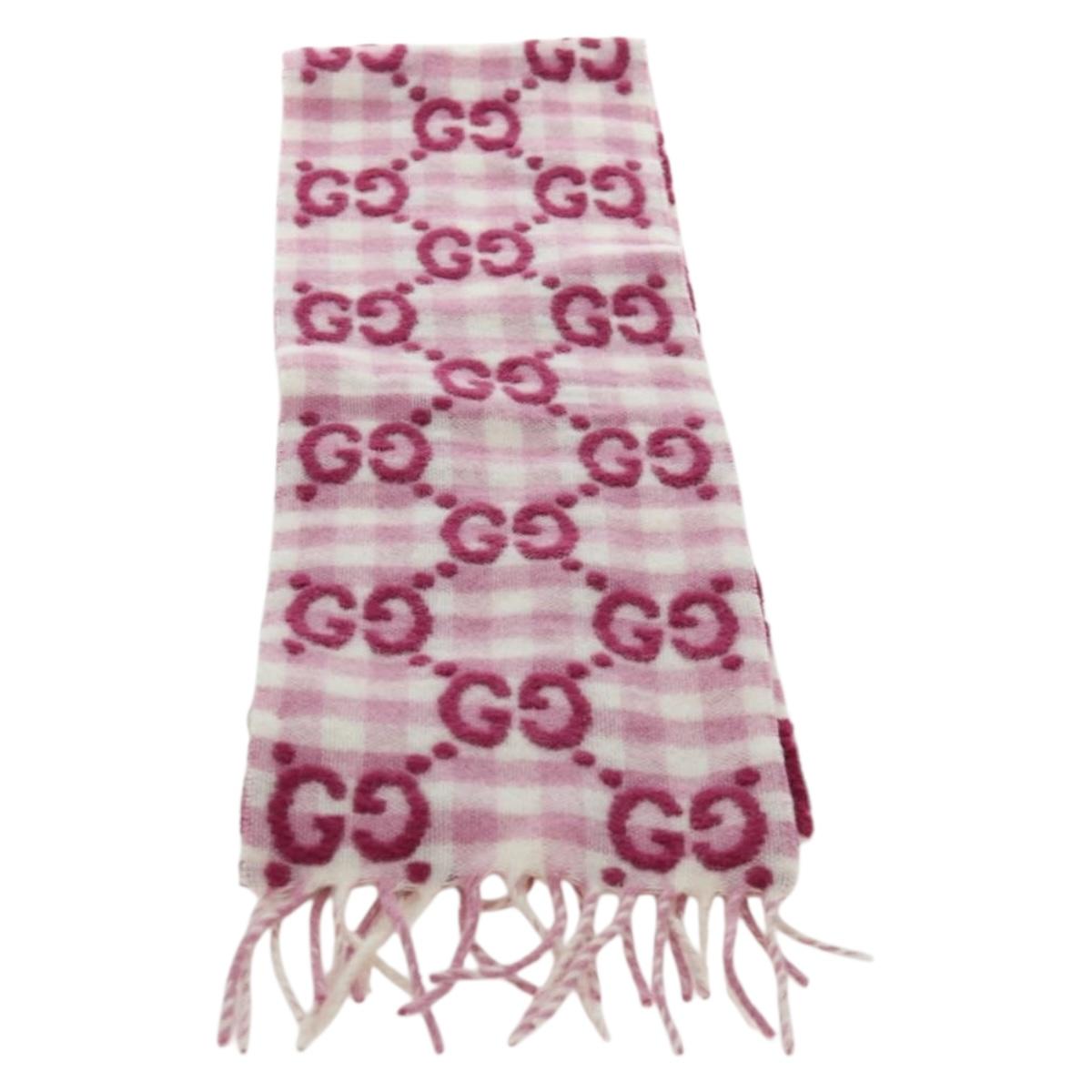 GUCCI GG Scarf Wool Pink Auth YKZ483M