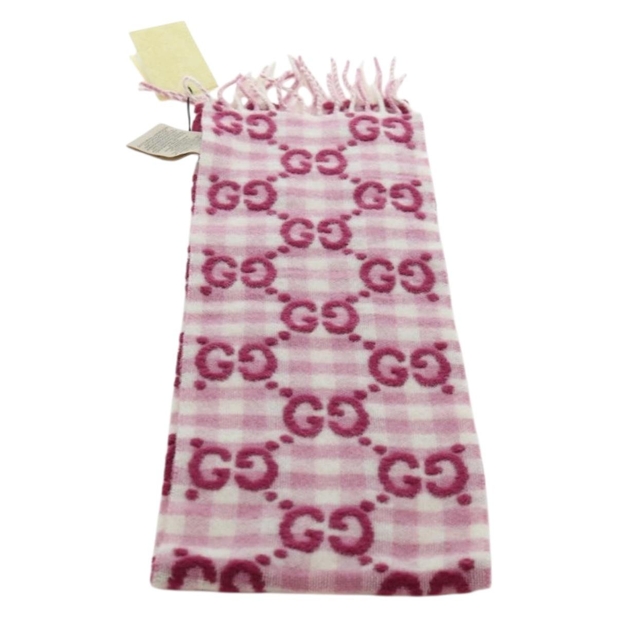 GUCCI GG Scarf Wool Pink Auth YKZ483M