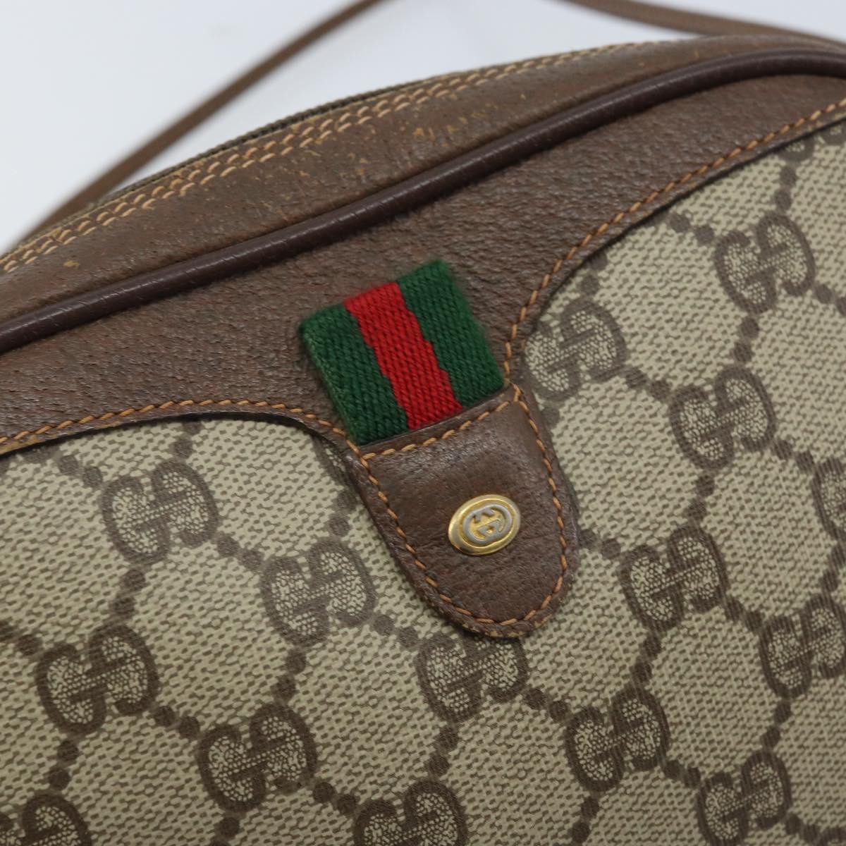 GUCCI GG Supreme Web Sherry Line Bag PVC Beige Gold 156 02 066 Auth YKZ499