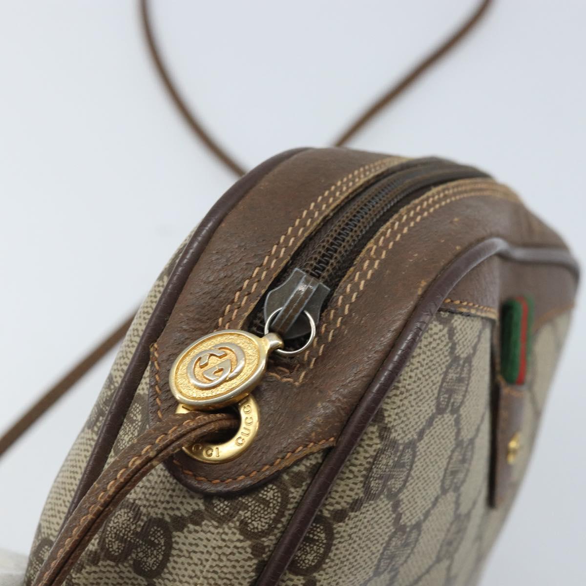 GUCCI GG Supreme Web Sherry Line Bag PVC Beige Gold 156 02 066 Auth YKZ499