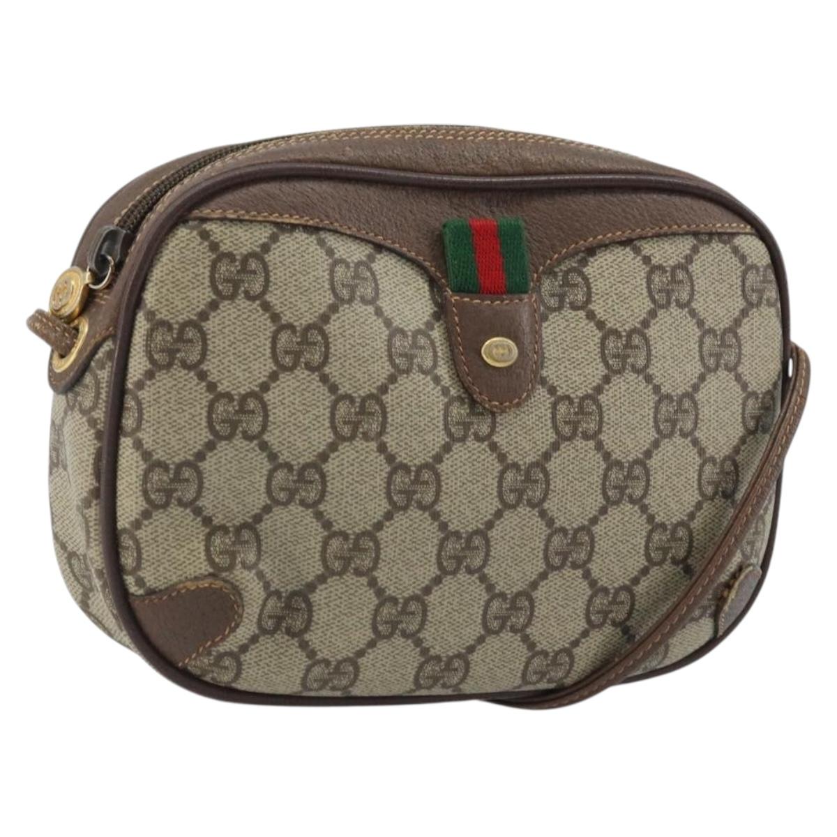 GUCCI GG Supreme Web Sherry Line Bag PVC Beige Gold 156 02 066 Auth YKZ499