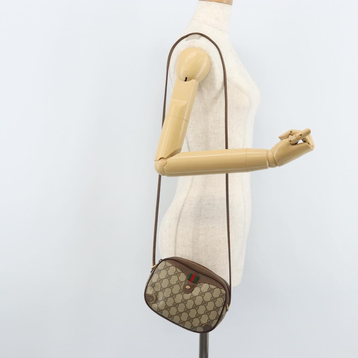 GUCCI GG Supreme Web Sherry Line Bag PVC Beige Gold 156 02 066 Auth YKZ499