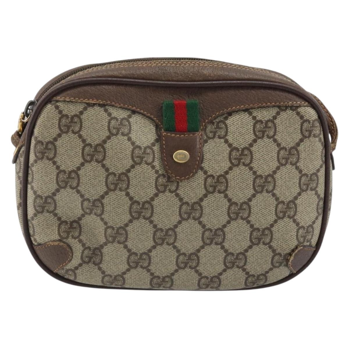 GUCCI GG Supreme Web Sherry Line Bag PVC Beige Gold 156 02 066 Auth YKZ499