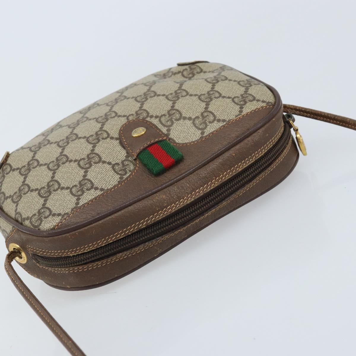 GUCCI GG Supreme Web Sherry Line Bag PVC Beige Gold 156 02 066 Auth YKZ499