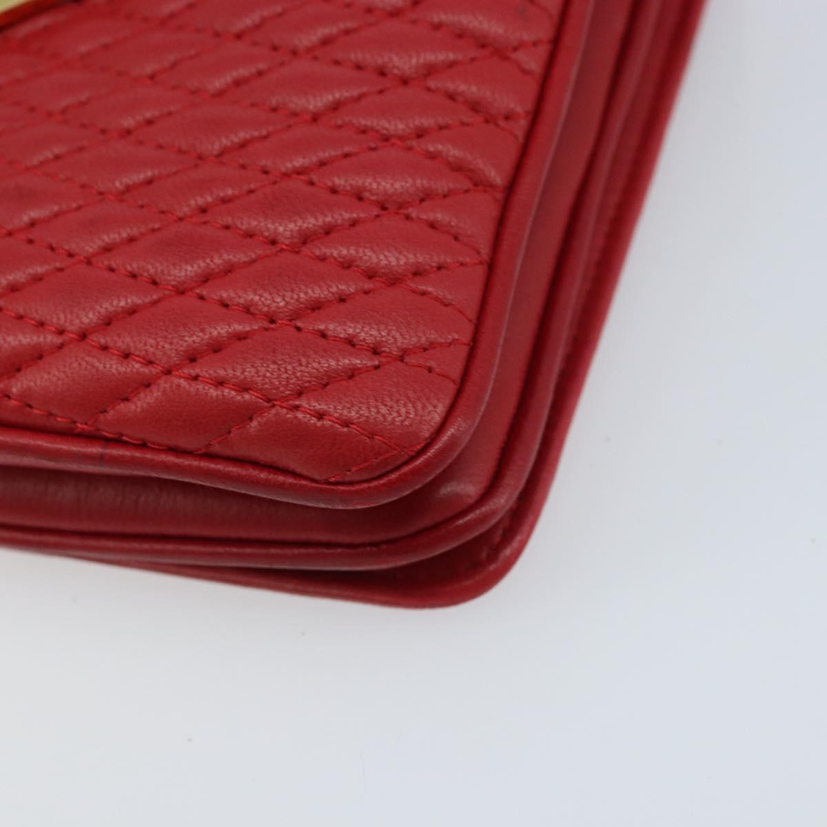 BALLY Hand Bag Leather 2way Red Gold Auth YKZ519A