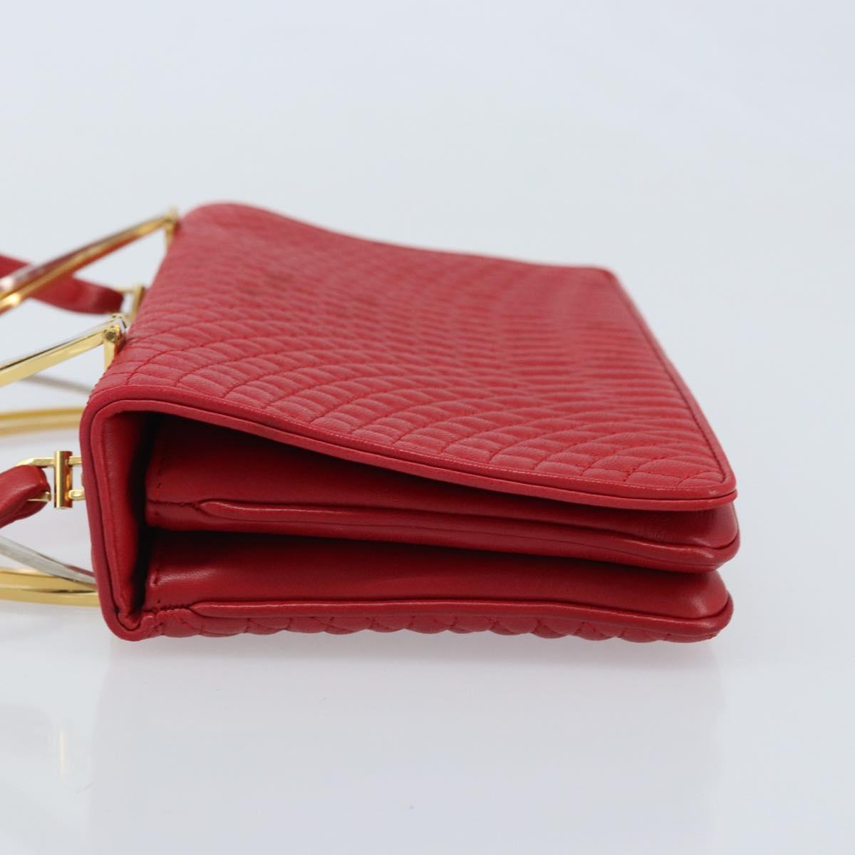 BALLY Hand Bag Leather 2way Red Gold Auth YKZ519A