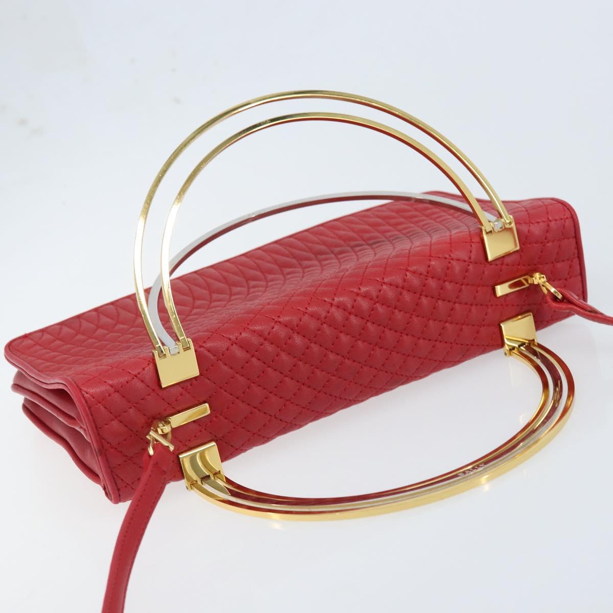 BALLY Hand Bag Leather 2way Red Gold Auth YKZ519A