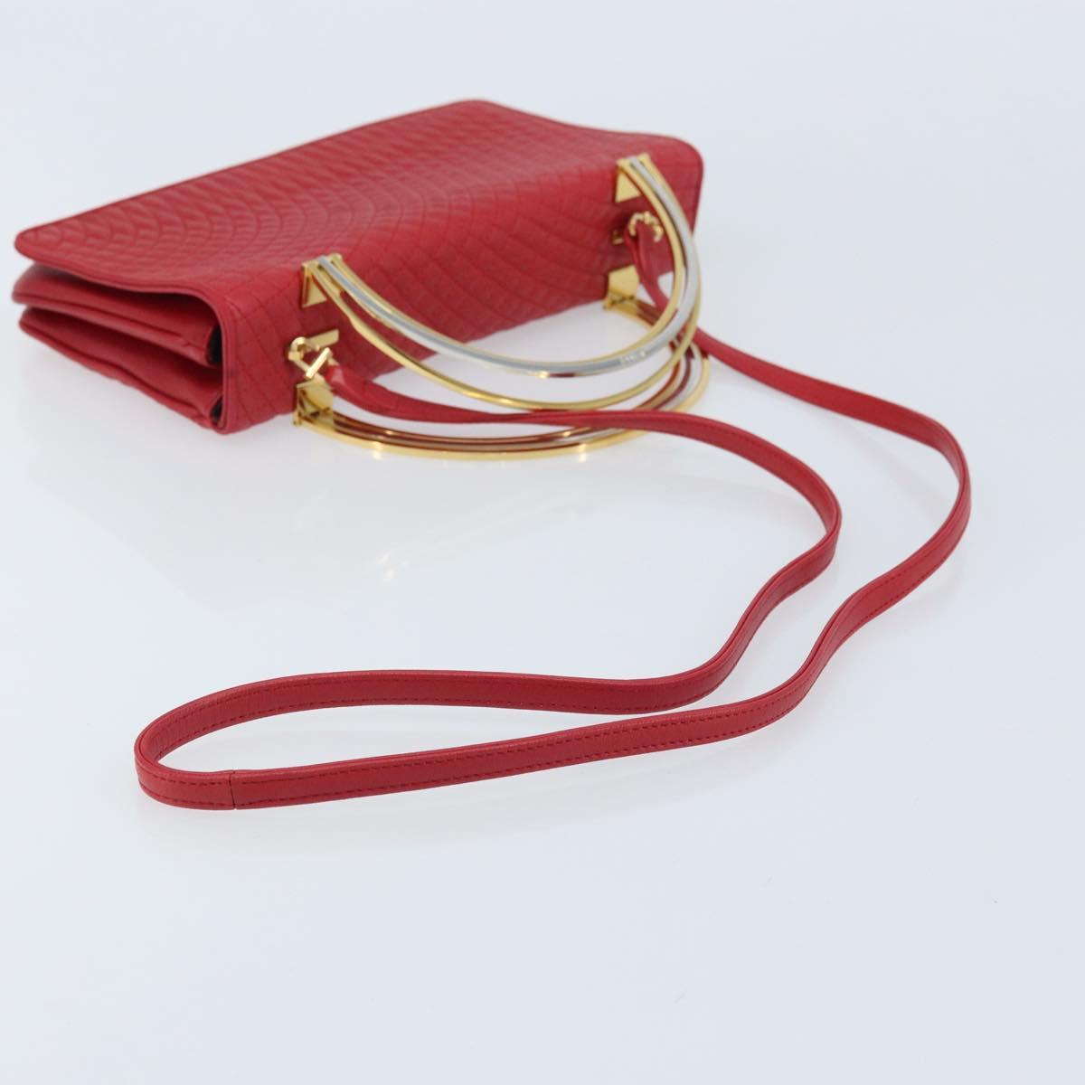BALLY Hand Bag Leather 2way Red Gold Auth YKZ519A