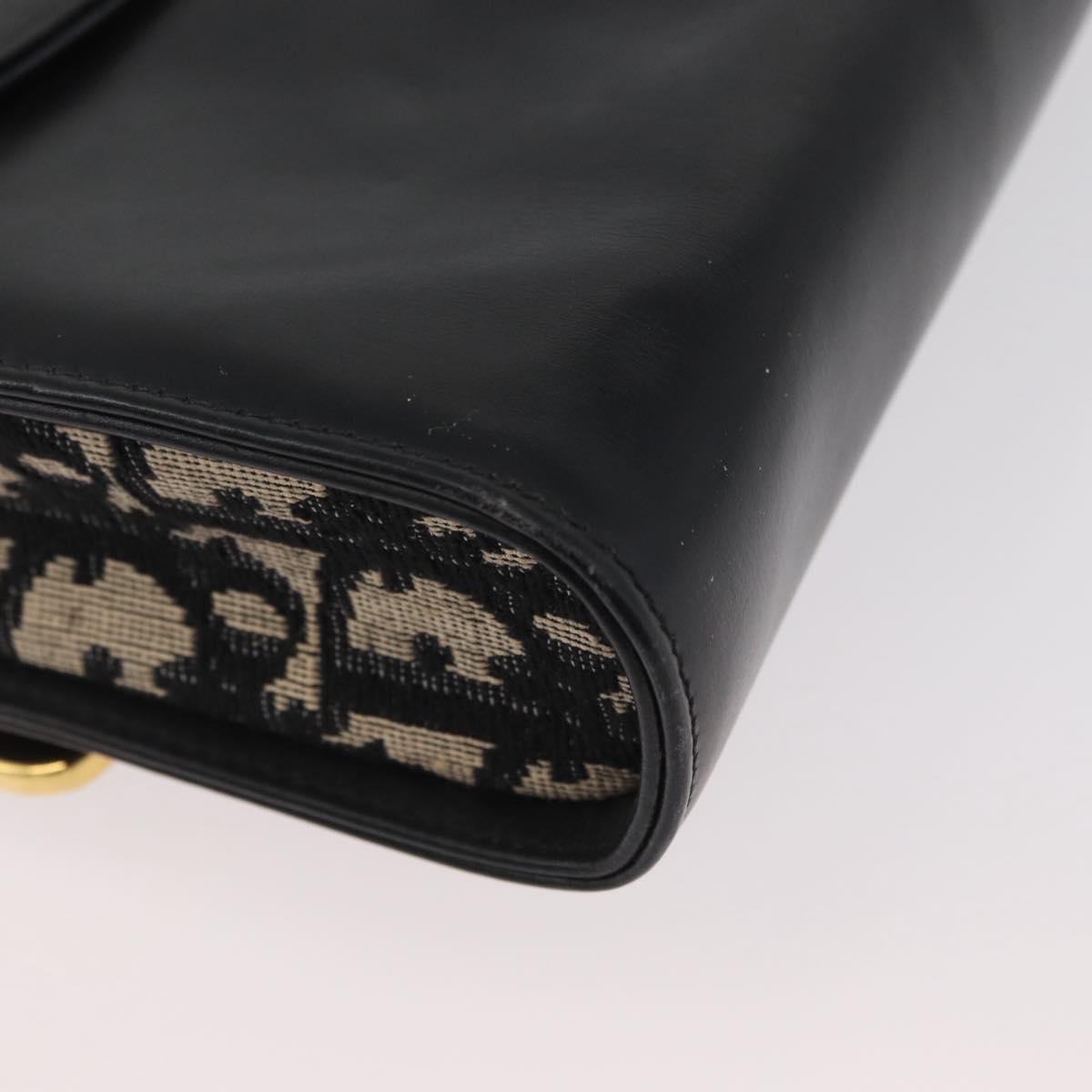 Christian Dior Hand Bag Calf Skin 2way Black Gold Auth YKZ522