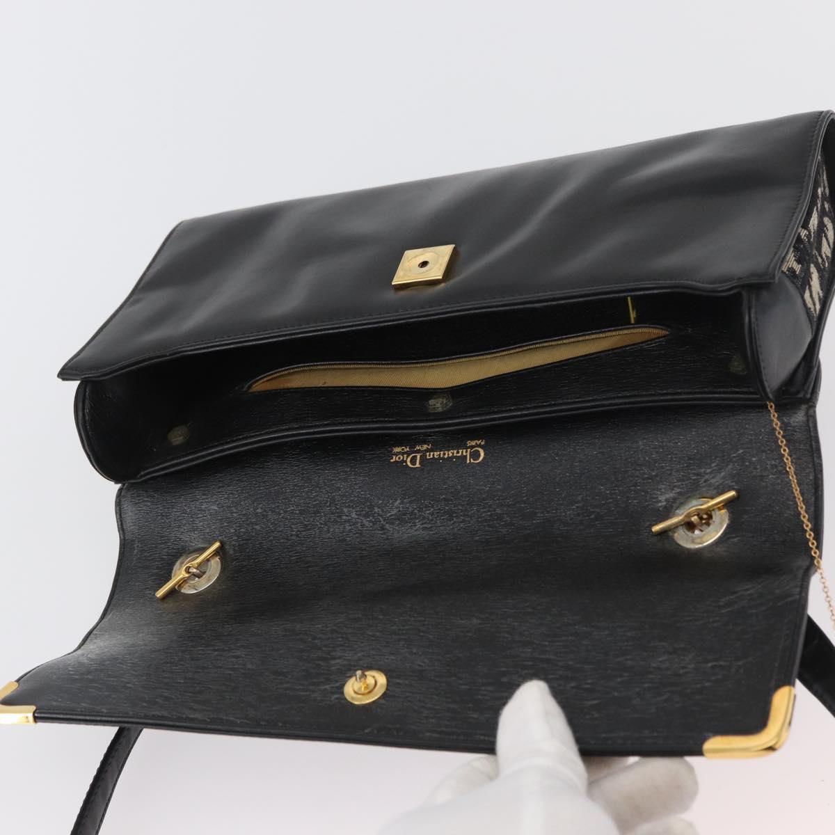 Christian Dior Hand Bag Calf Skin 2way Black Gold Auth YKZ522