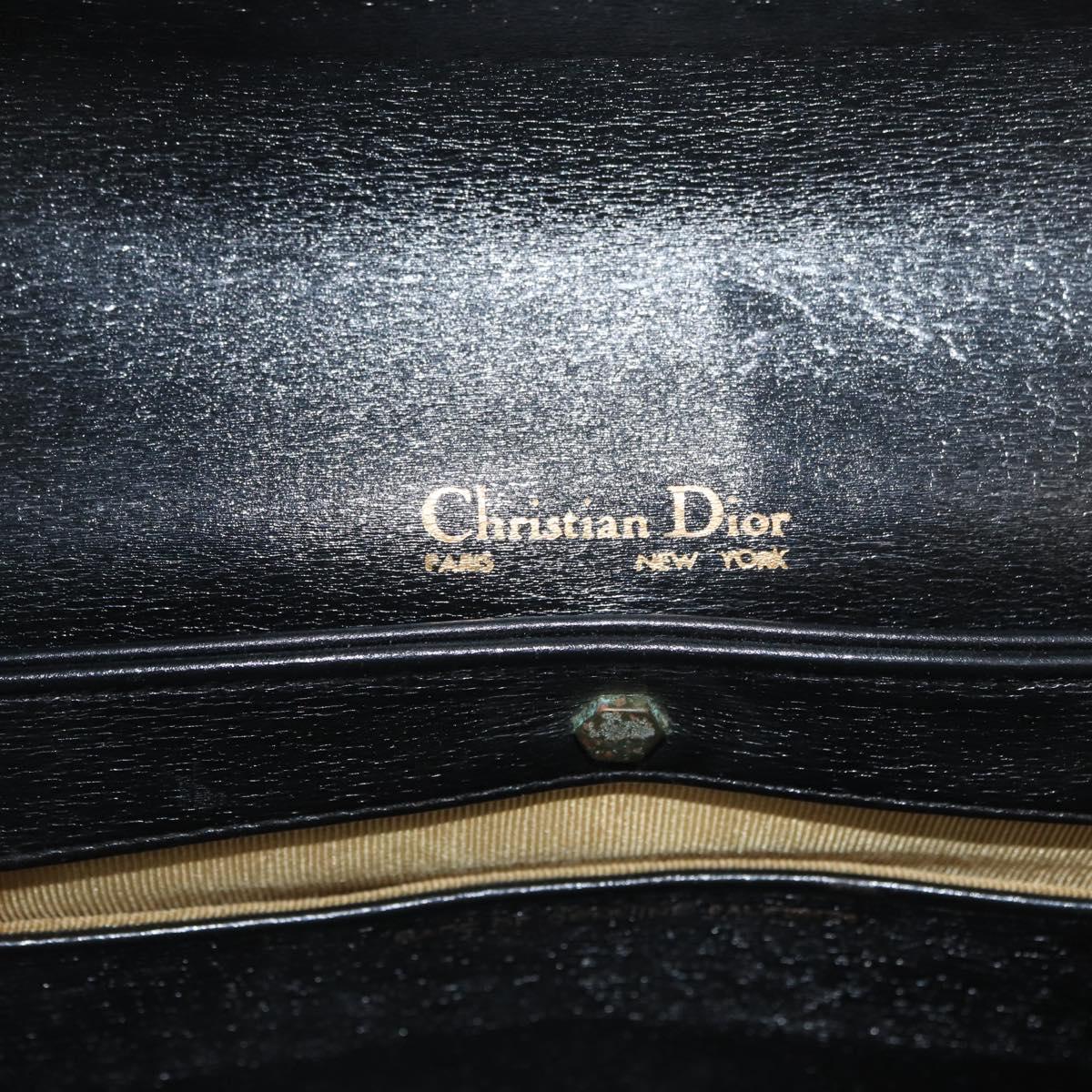 Christian Dior Hand Bag Calf Skin 2way Black Gold Auth YKZ522