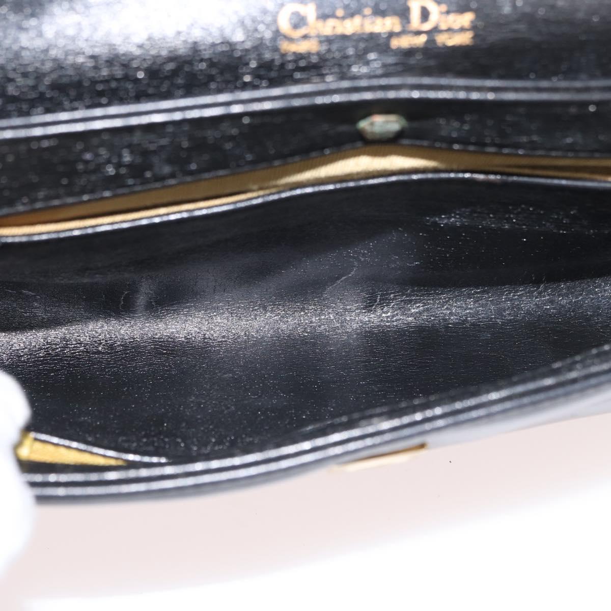 Christian Dior Hand Bag Calf Skin 2way Black Gold Auth YKZ522