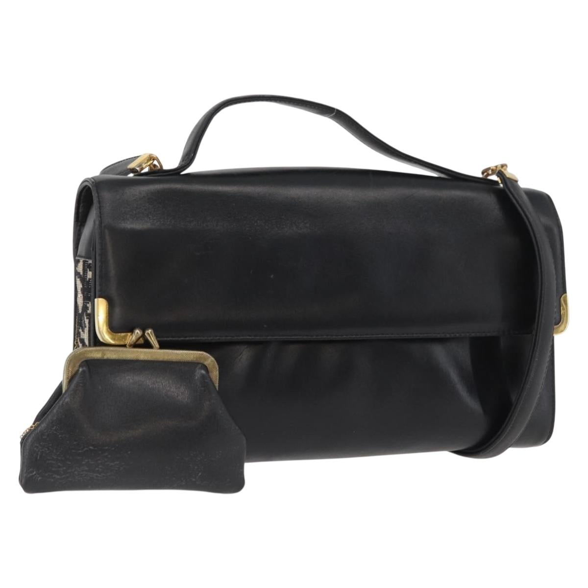 Christian Dior Hand Bag Calf Skin 2way Black Gold Auth YKZ522