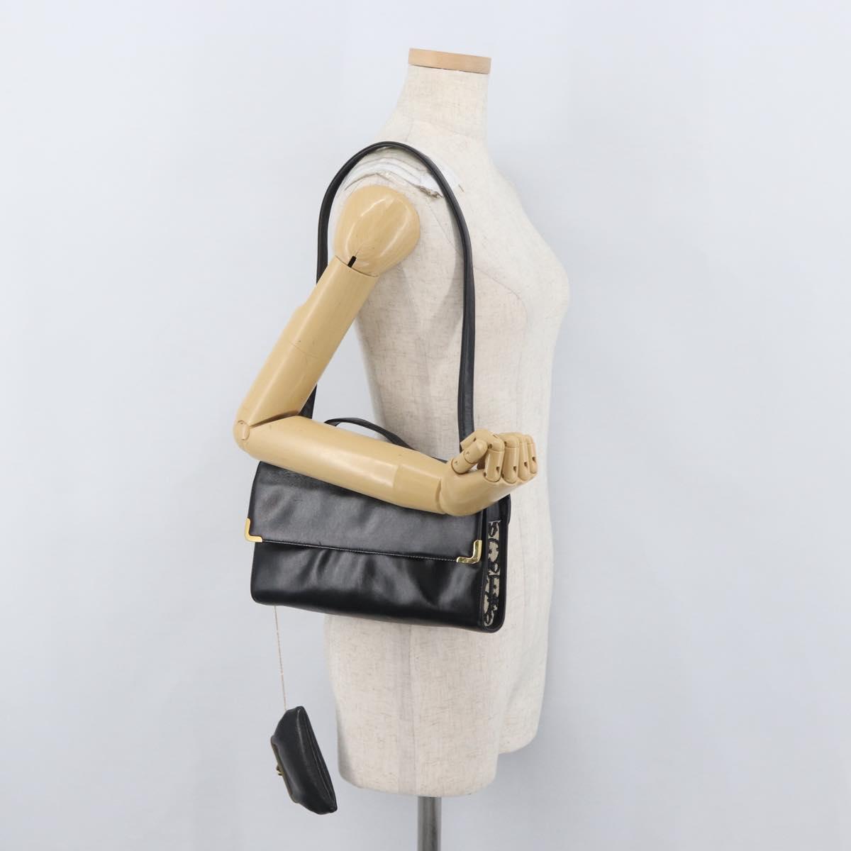 Christian Dior Hand Bag Calf Skin 2way Black Gold Auth YKZ522