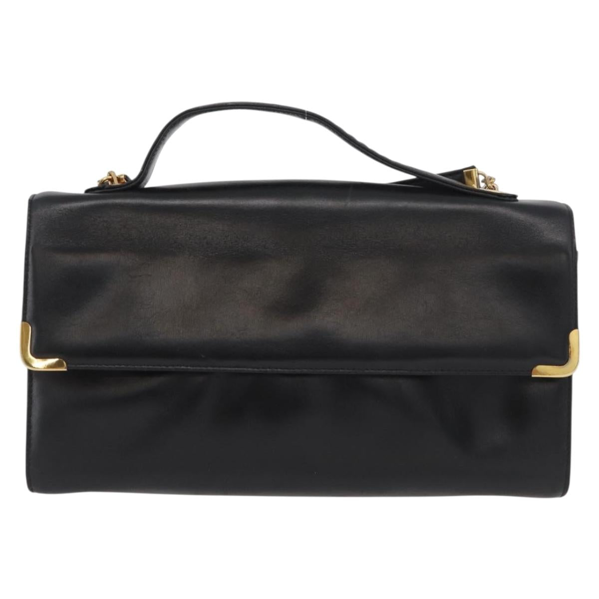 Christian Dior Hand Bag Calf Skin 2way Black Gold Auth YKZ522