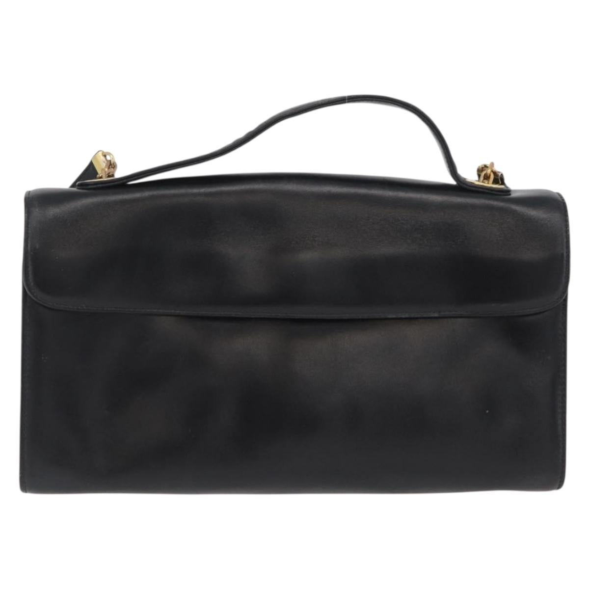 Christian Dior Hand Bag Calf Skin 2way Black Gold Auth YKZ522