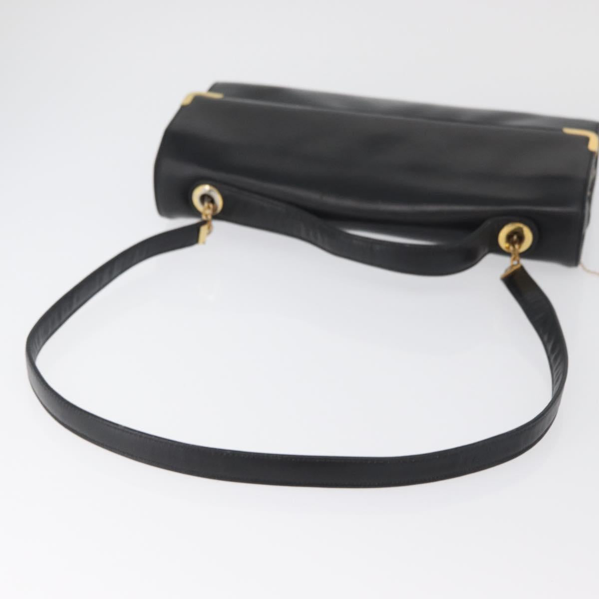 Christian Dior Hand Bag Calf Skin 2way Black Gold Auth YKZ522