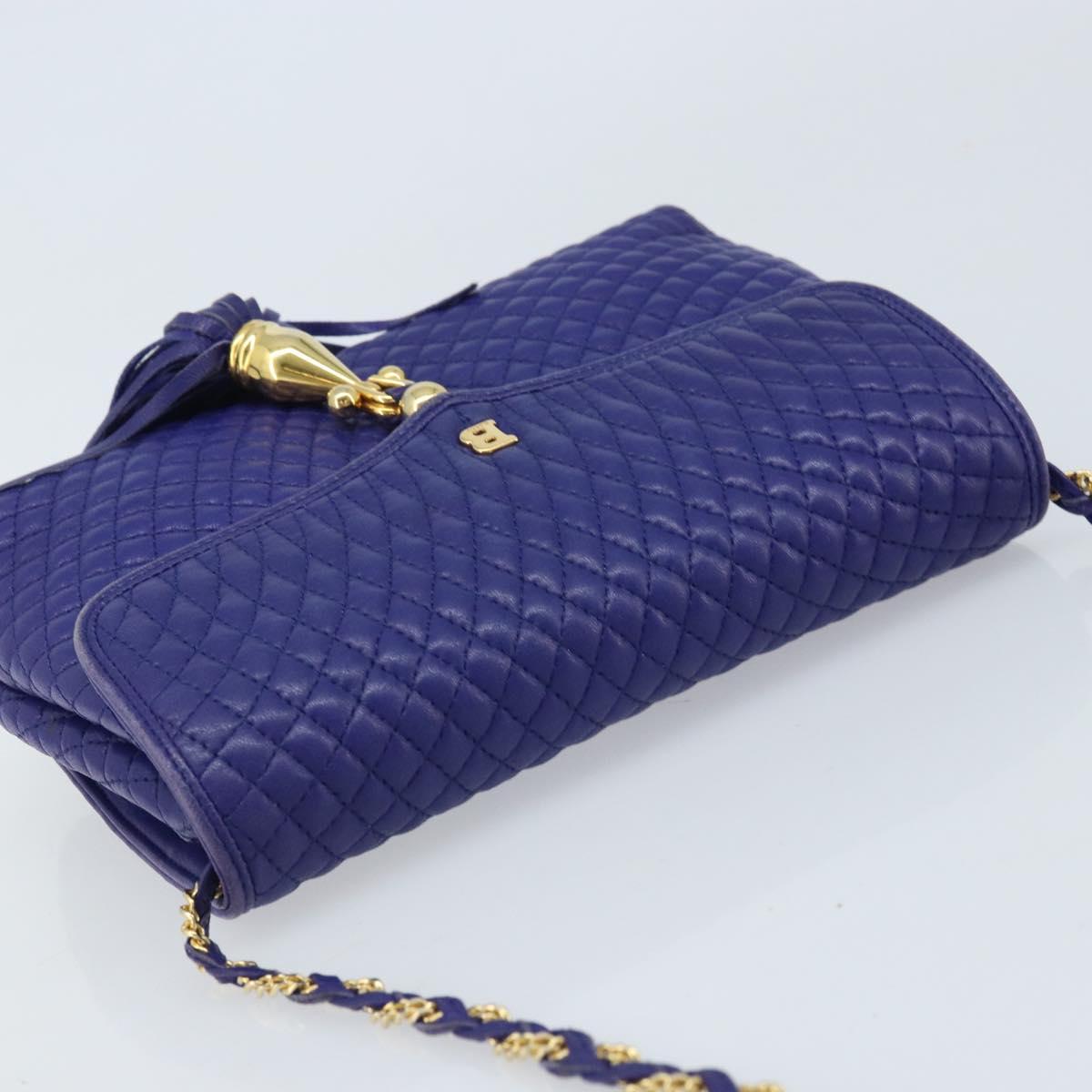 BALLY Chain Shoulder Bag Leather Purple Gold Auth YKZ523A