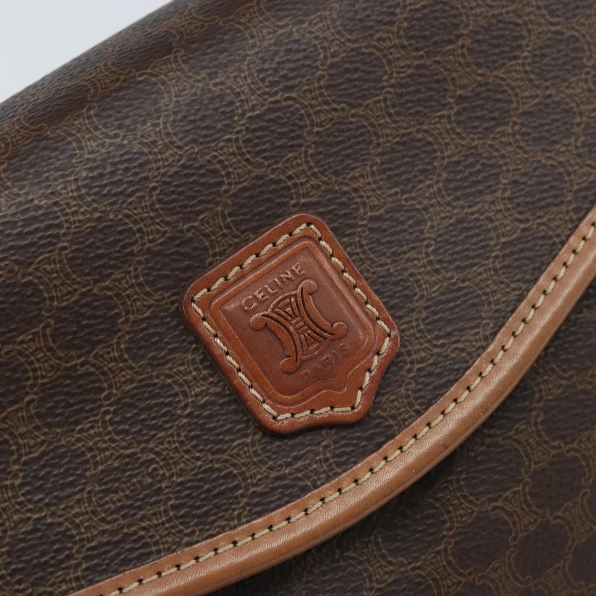 CELINE Macadam Canvas Hand Bag PVC Leather Brown Gold Auth YKZ531A