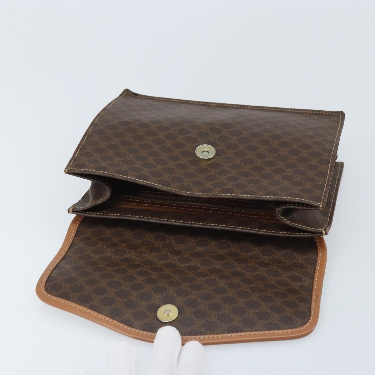 CELINE Macadam Canvas Hand Bag PVC Leather Brown Gold Auth YKZ531A