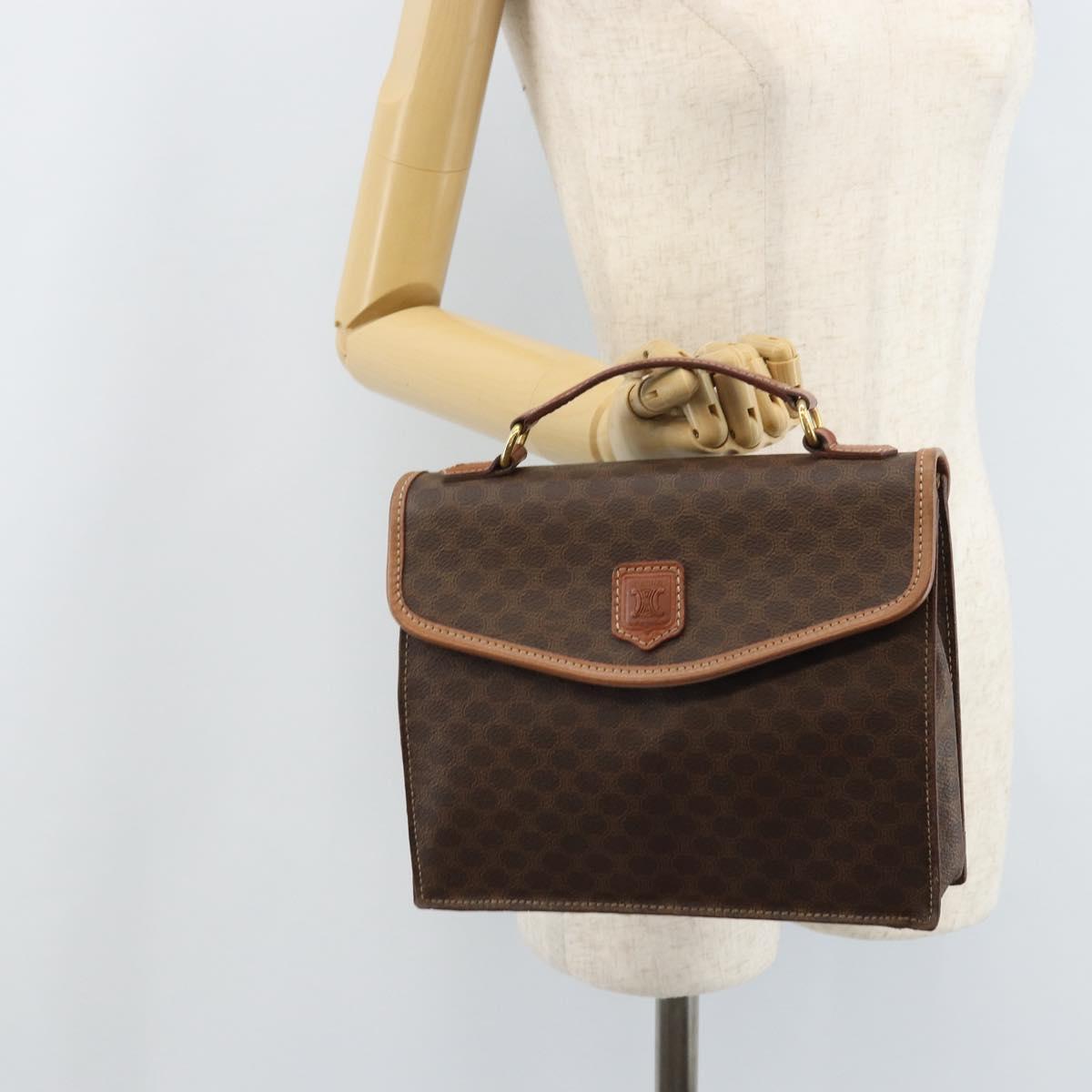 CELINE Macadam Canvas Hand Bag PVC Leather Brown Gold Auth YKZ531A