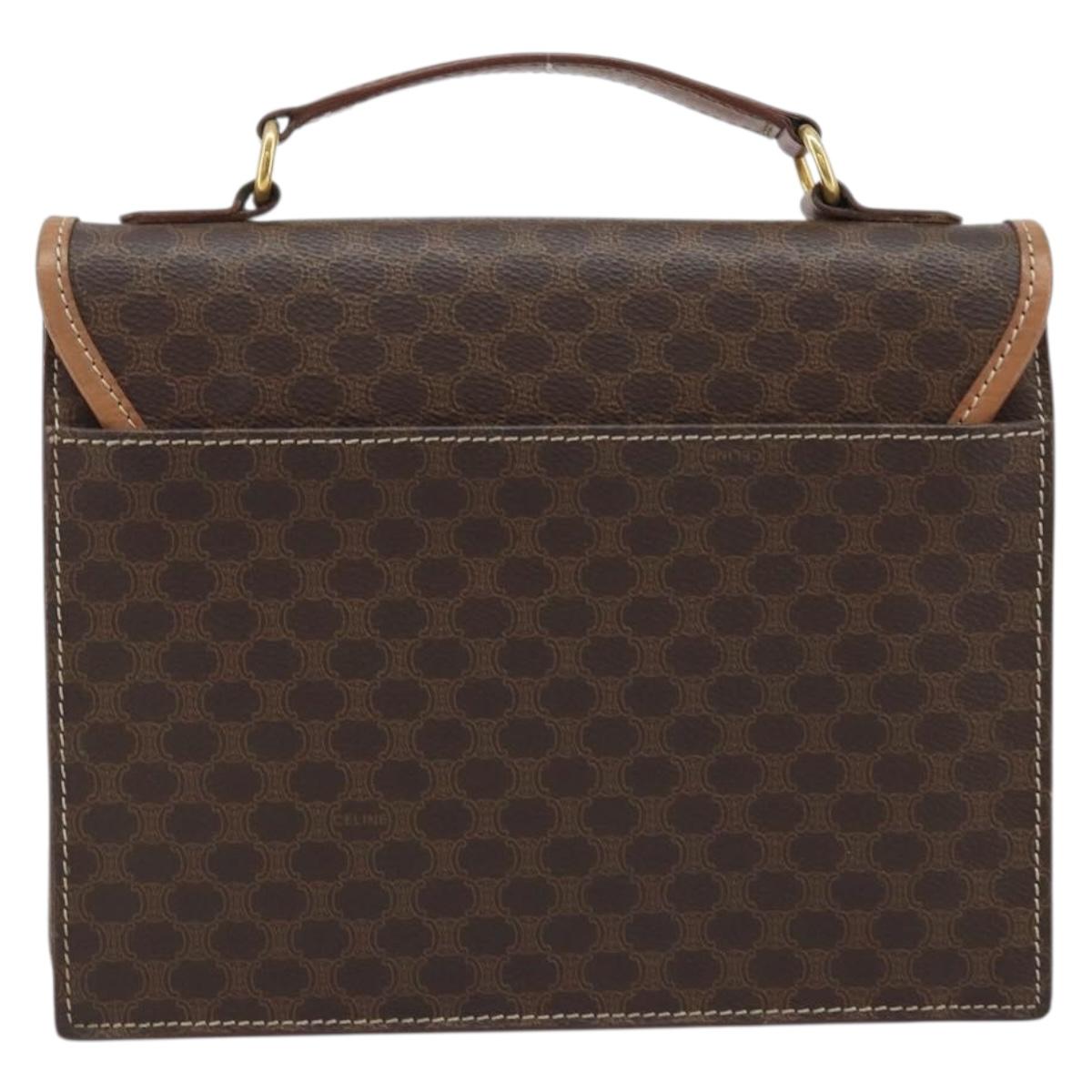 CELINE Macadam Canvas Hand Bag PVC Leather Brown Gold Auth YKZ531A