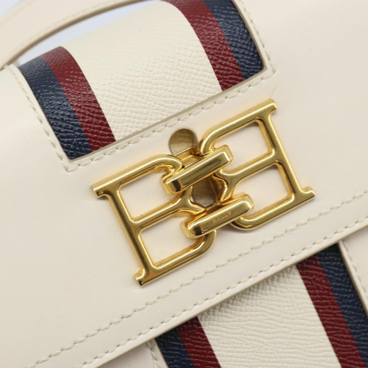 BALLY Hand Bag Leather 2way White Gold Auth YKZ532A