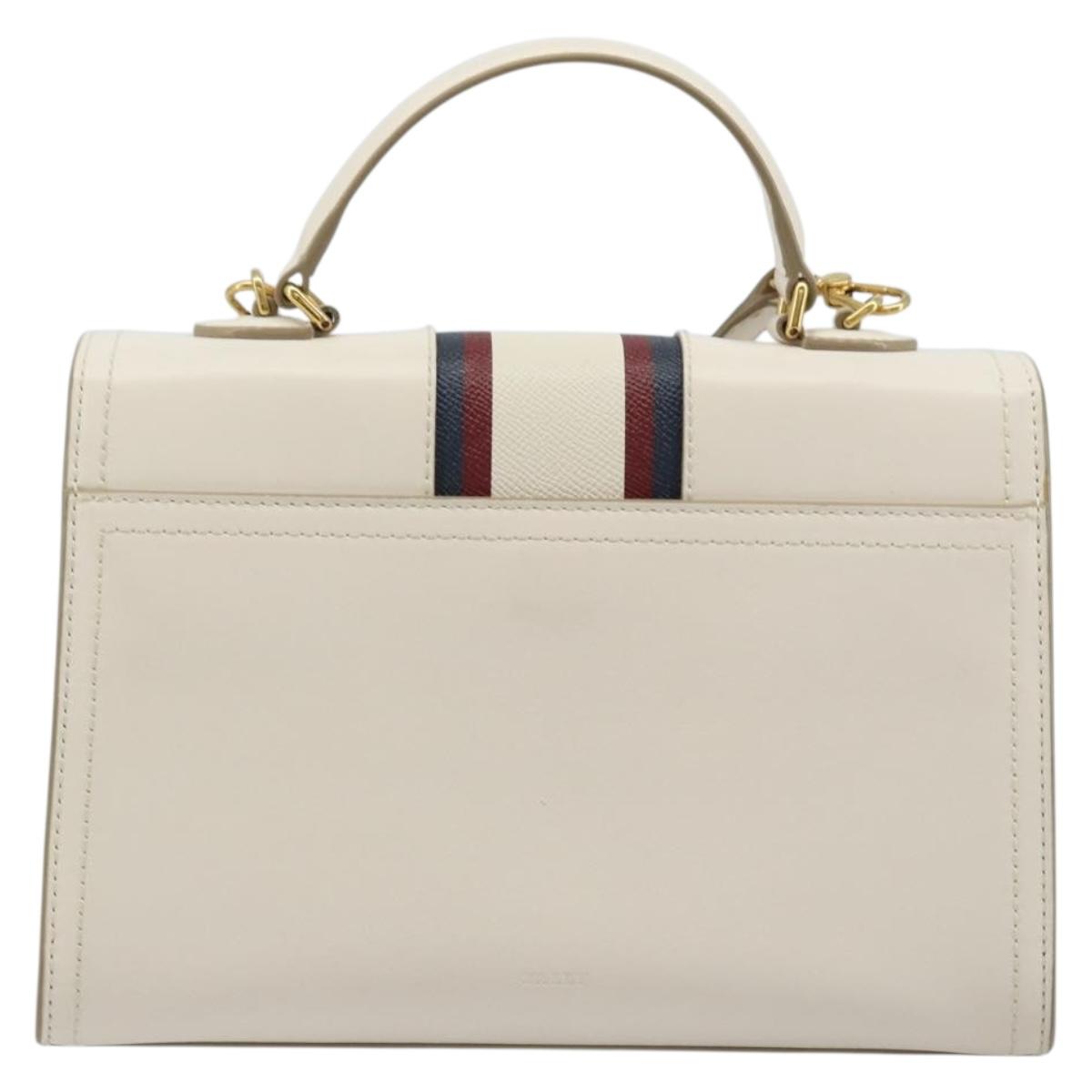 BALLY Hand Bag Leather 2way White Gold Auth YKZ532A