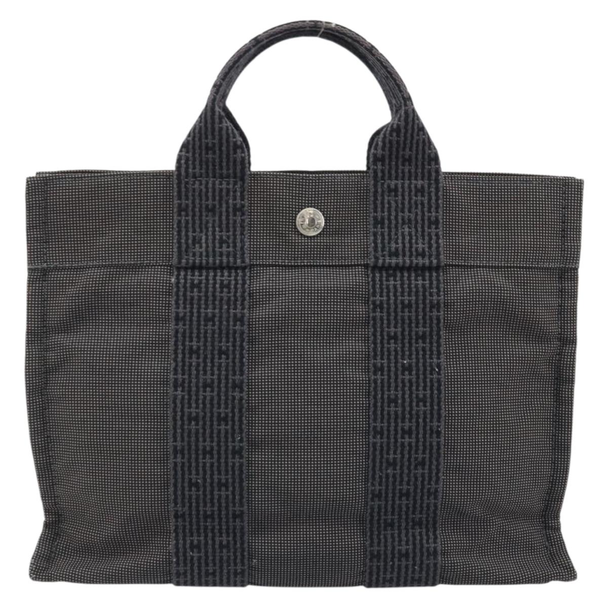 HERMES Her Line PM Hand Bag Canvas Gray Auth YKZ538A