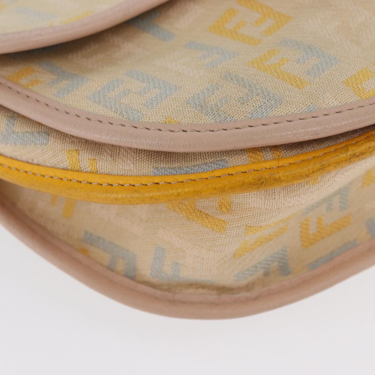 FENDI Zucchino Canvas Shoulder Bag Beige Gold Auth YKZ541A