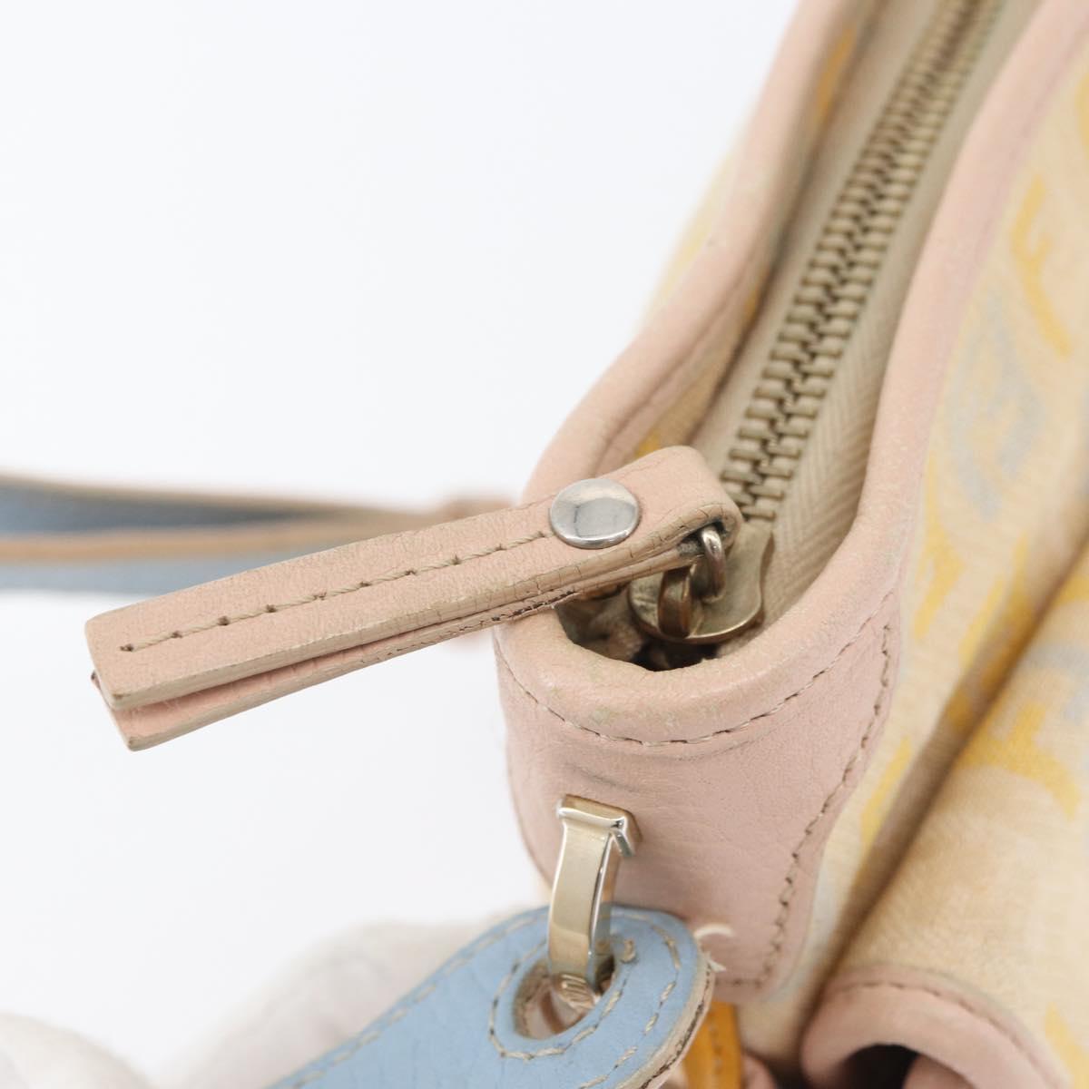 FENDI Zucchino Canvas Shoulder Bag Beige Gold Auth YKZ541A