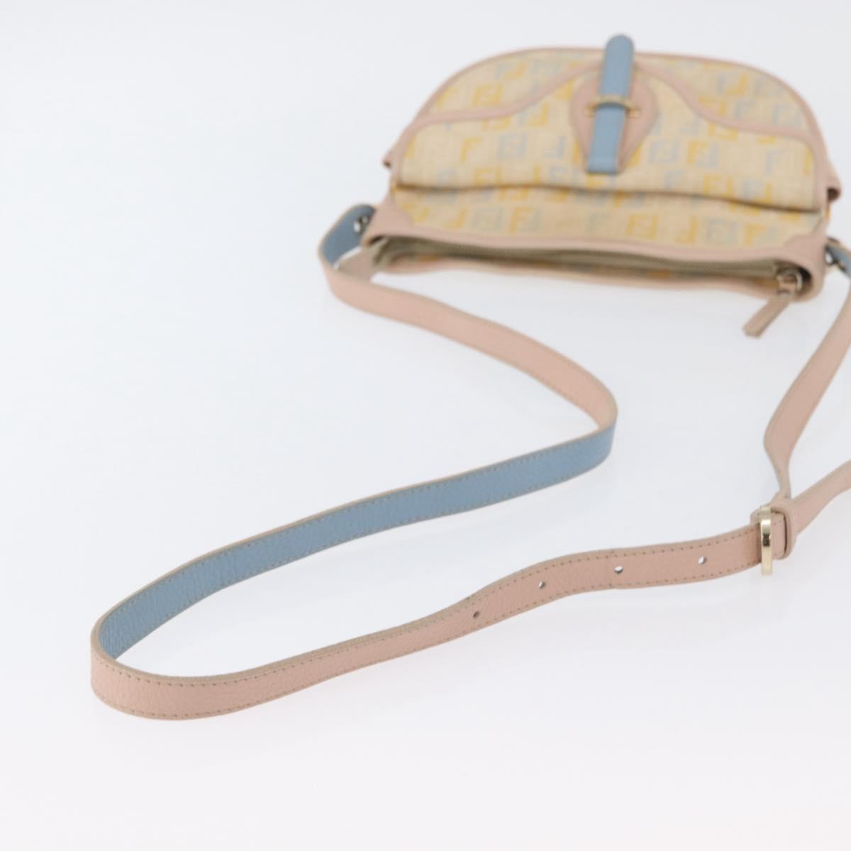 FENDI Zucchino Canvas Shoulder Bag Beige Gold Auth YKZ541A