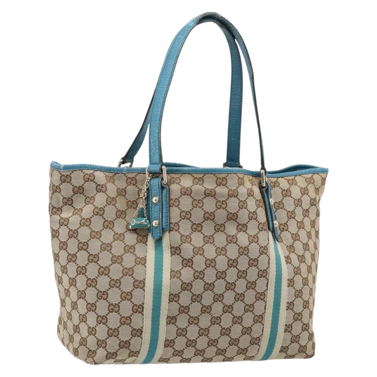 GUCCI GG Canvas Sherry Line Tote Bag Beige Gold 139260 Auth YKZ549