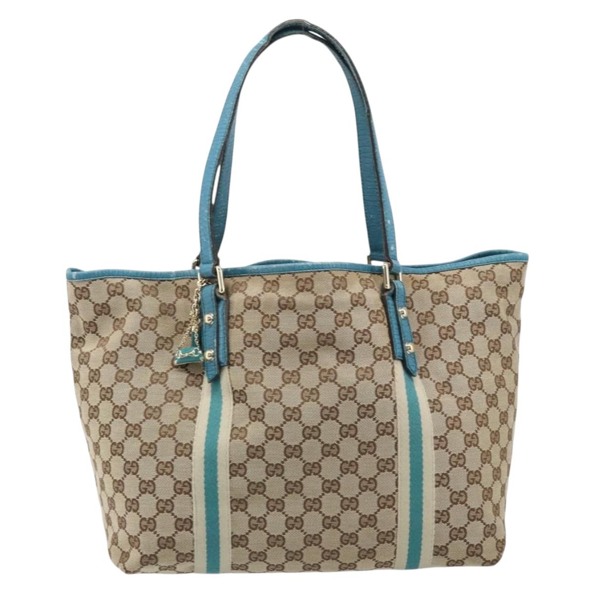 GUCCI GG Canvas Sherry Line Tote Bag Beige Gold 139260 Auth YKZ549
