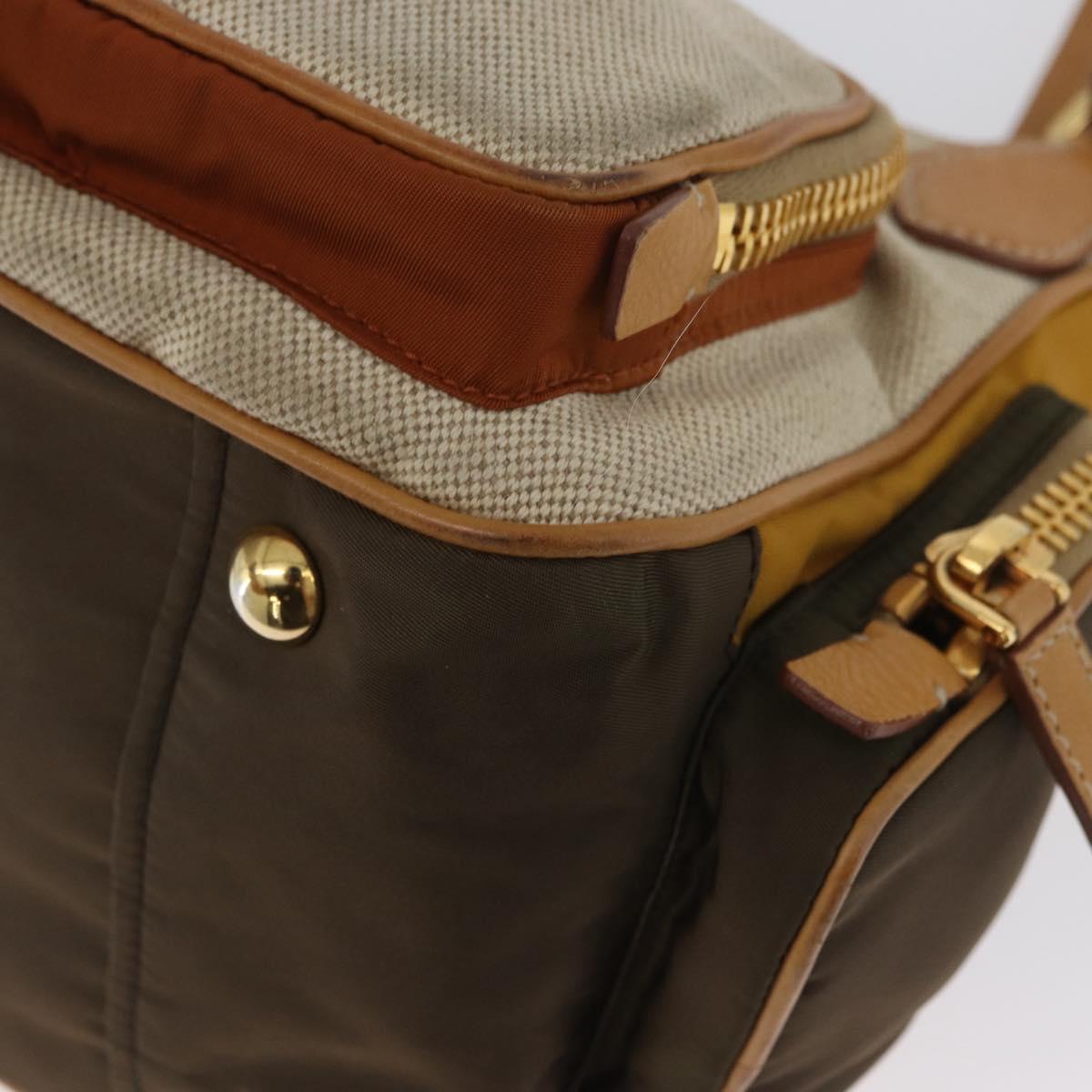 PRADA Hand Bag Canvas Gold Beige Auth YKZ552A