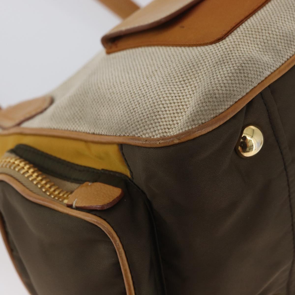 PRADA Hand Bag Canvas Gold Beige Auth YKZ552A