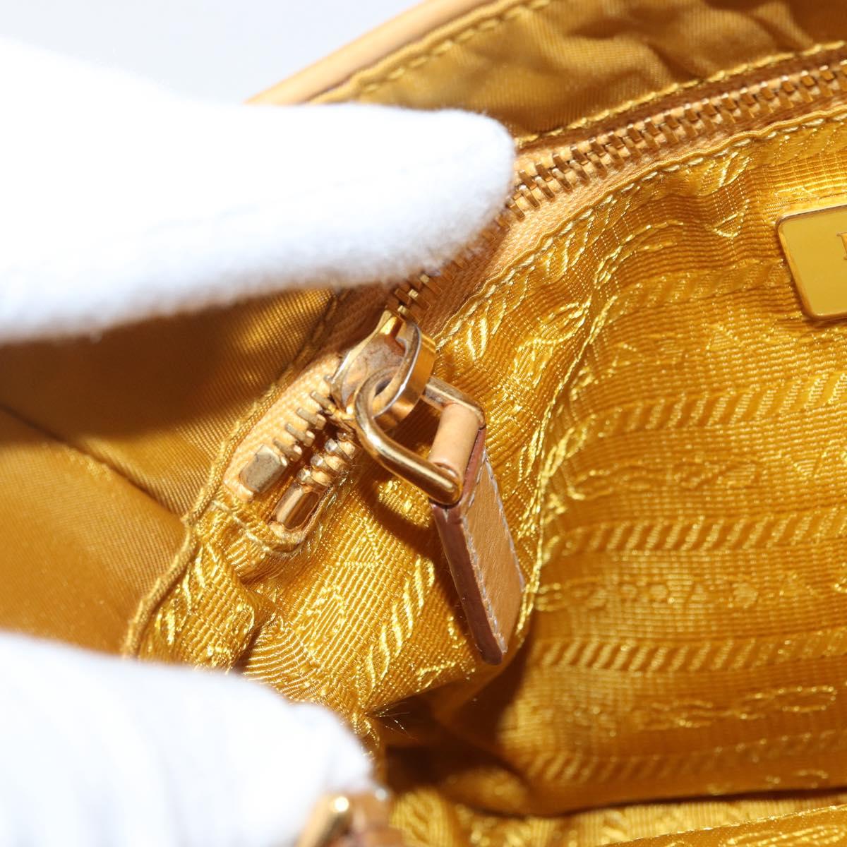 PRADA Hand Bag Canvas Gold Beige Auth YKZ552A
