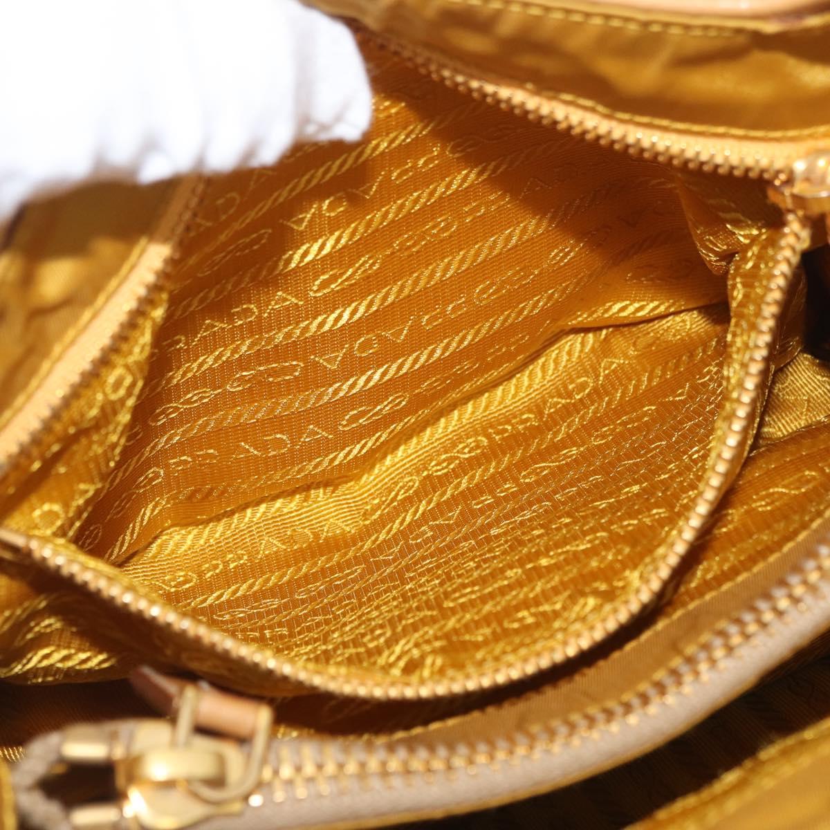 PRADA Hand Bag Canvas Gold Beige Auth YKZ552A