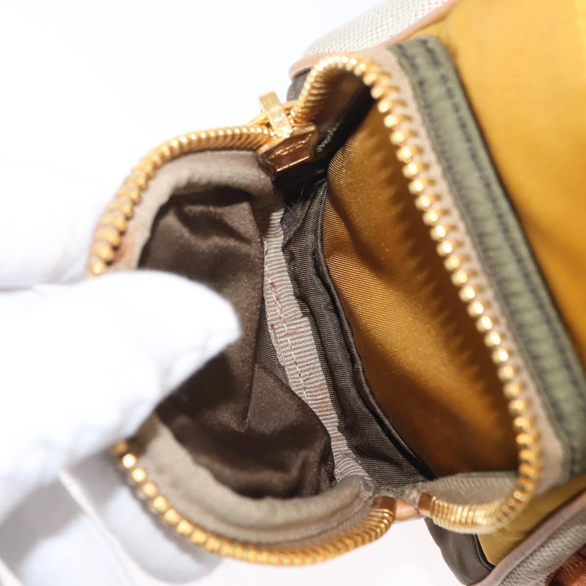 PRADA Hand Bag Canvas Gold Beige Auth YKZ552A