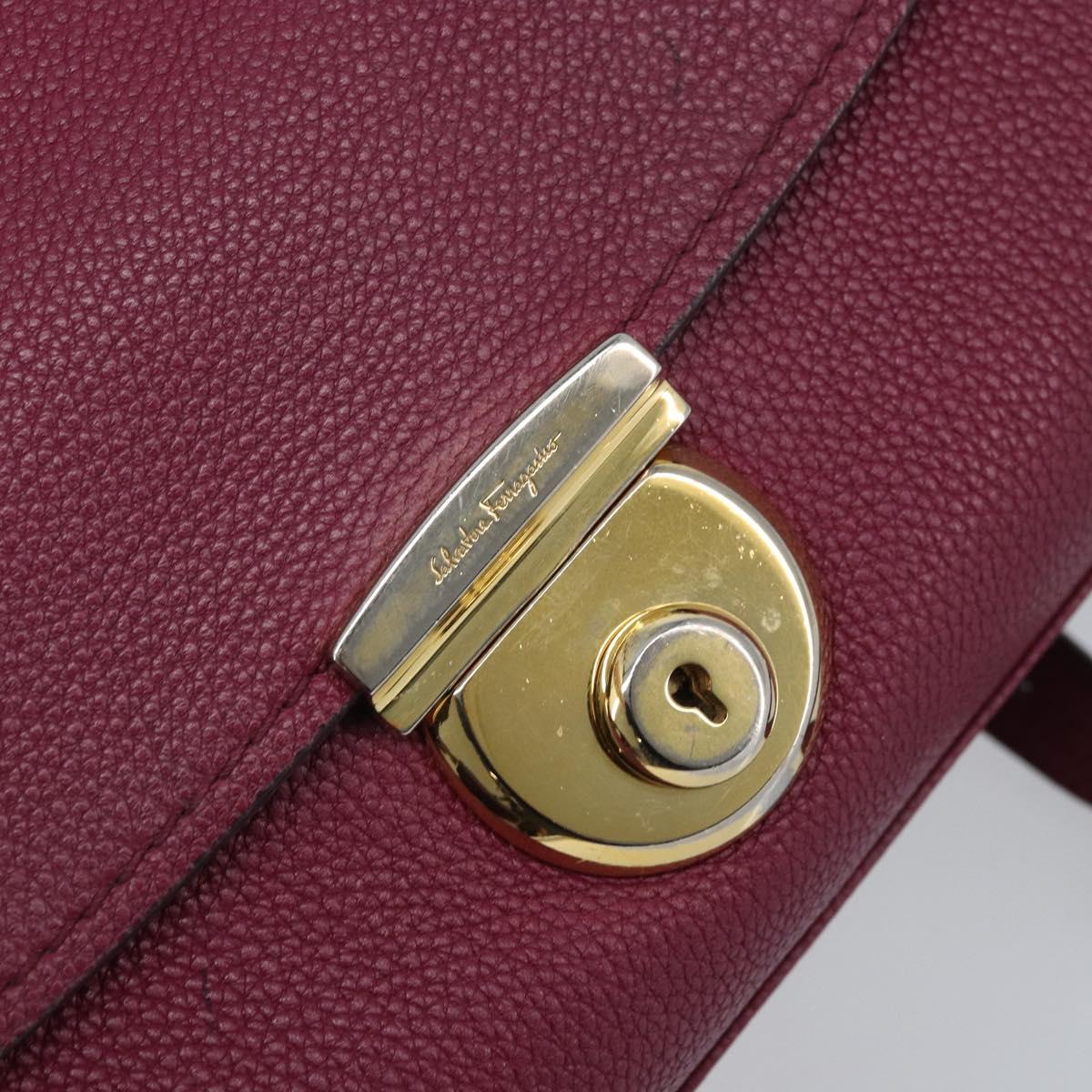 Salvatore Ferragamo Hand Bag Leather 2way Purple Gold Auth YKZ553