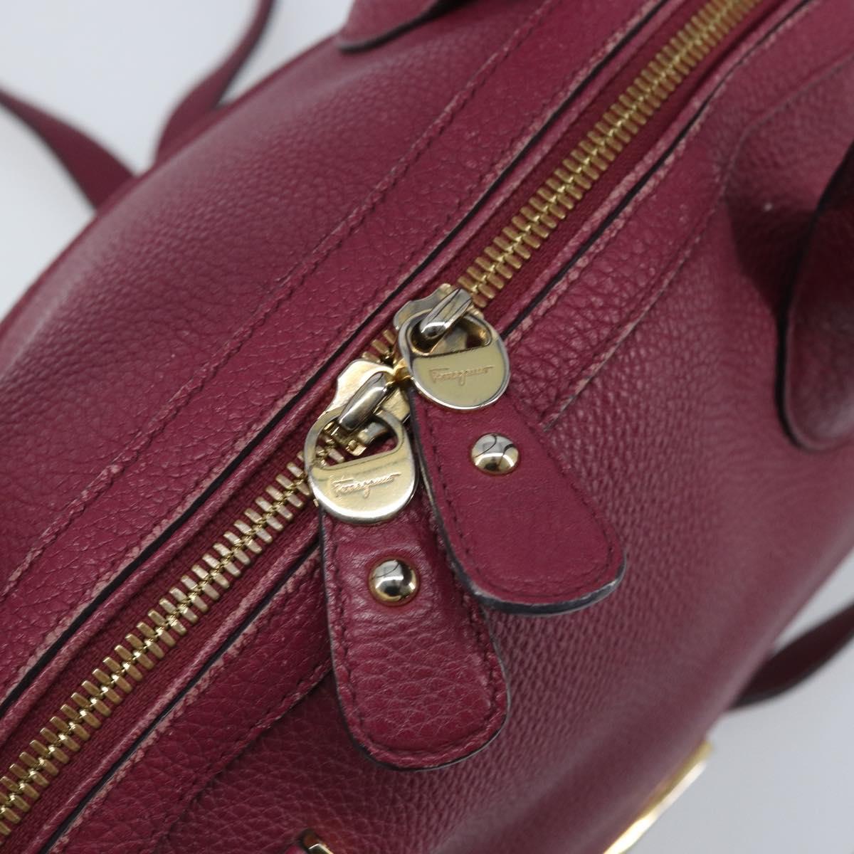 Salvatore Ferragamo Hand Bag Leather 2way Purple Gold Auth YKZ553