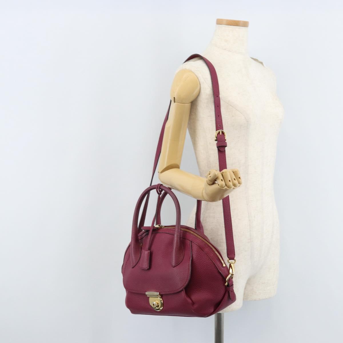 Salvatore Ferragamo Hand Bag Leather 2way Purple Gold Auth YKZ553