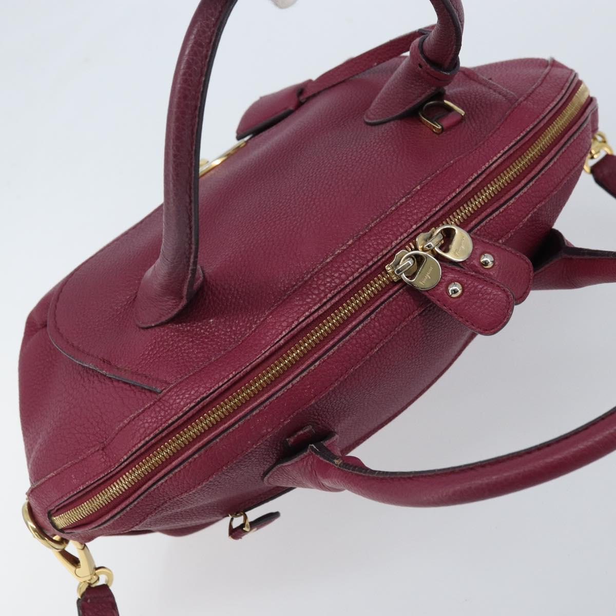 Salvatore Ferragamo Hand Bag Leather 2way Purple Gold Auth YKZ553
