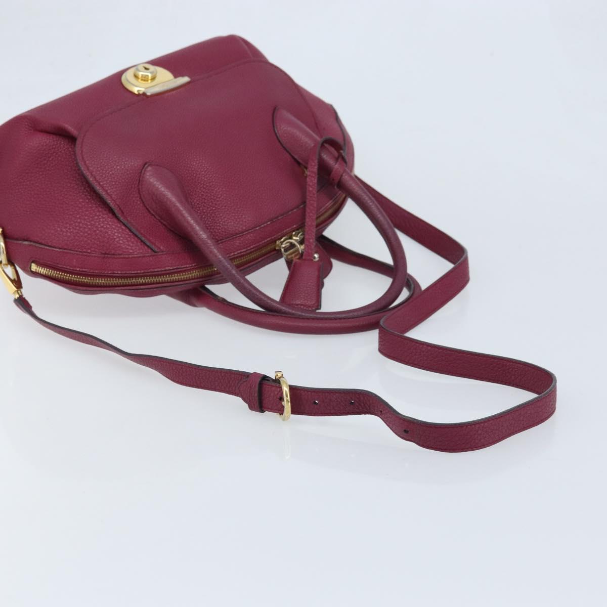 Salvatore Ferragamo Hand Bag Leather 2way Purple Gold Auth YKZ553