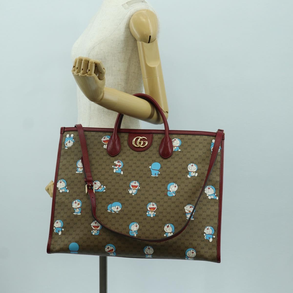 GUCCI GUCCI Ã Doraemon Micro GG Supreme Bag PVC 2way Beige 653952 Auth YKZ557SAM