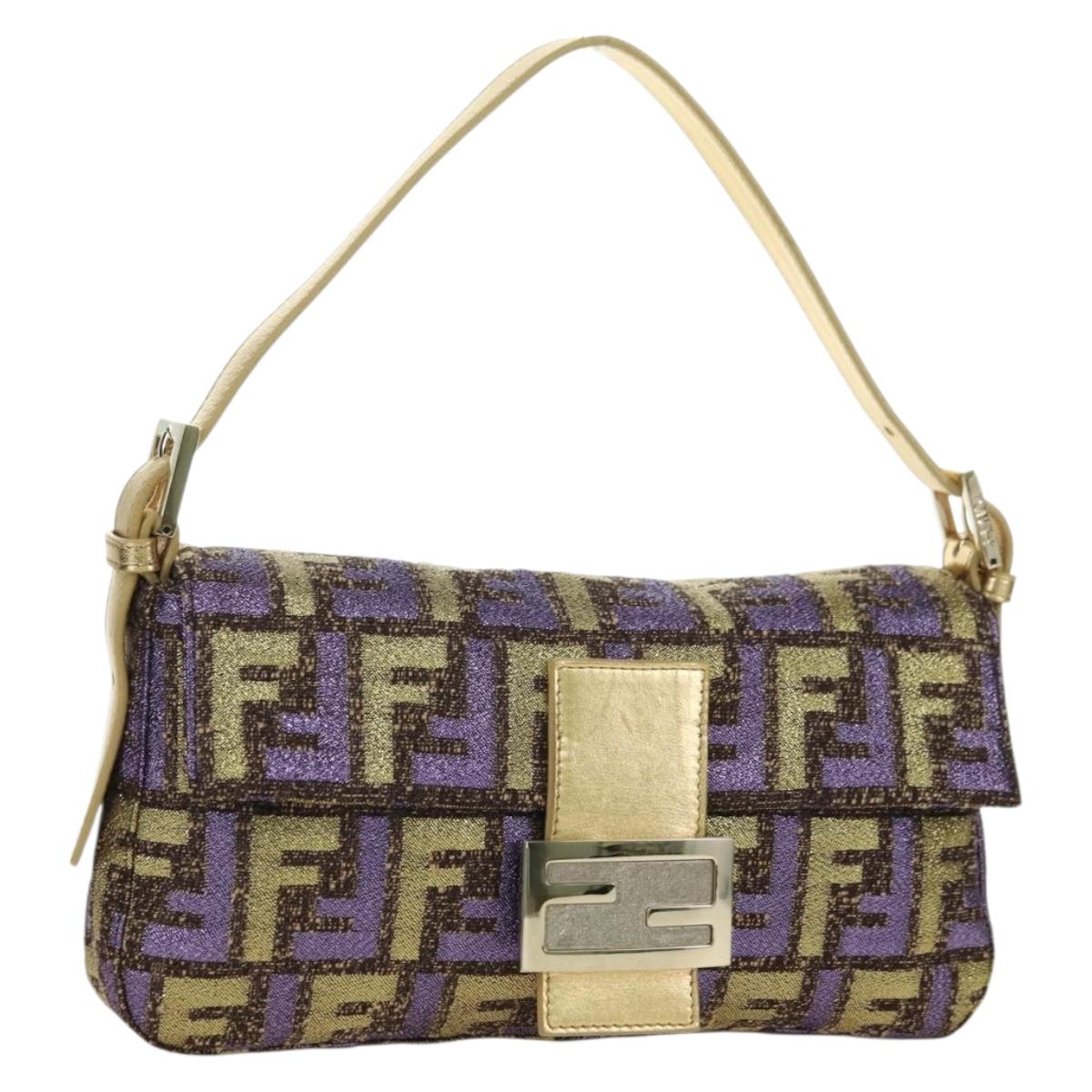 FENDI Zucca Canvas Mamma Baguette Shoulder Bag Gold Auth YKZ560SM
